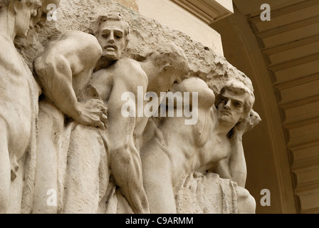 Praga, Repubblica Ceca. Municipio / Nova radnice (1912) in Marianske namesti. Facciata in Art Nouveau, detal Foto Stock
