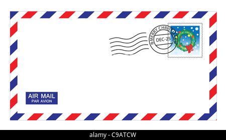 Illustrazioni di posta aerea la busta con i francobolli natalizi e post mark. Foto Stock