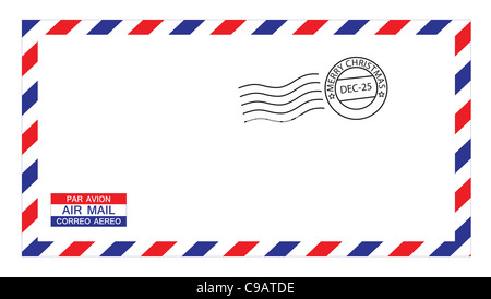 Illustrazioni di posta aerea busta con timbro postale di natale, mettere il proprio timbro. Foto Stock