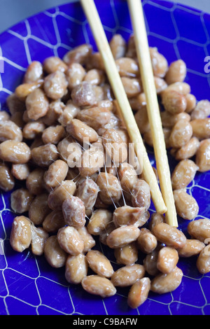 Natto o soia fermentata - una prelibatezza giapponese - un esempio dello strano o strano cibo mangiato dalle persone di tutto il mondo Foto Stock