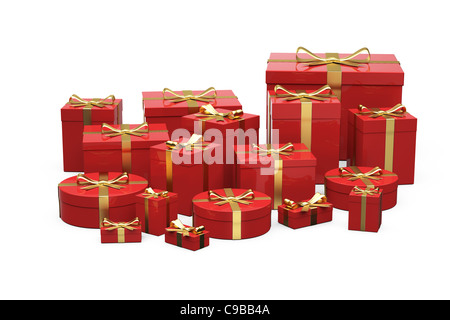 Grande scatola regalo bianca con nastro rosso e Bow su sfondo bianco.  Rendering 3d Foto stock - Alamy