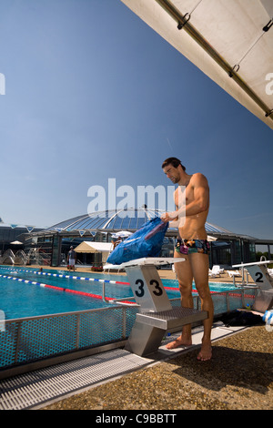 Il nuotatore americano Michael Phelps, in un Vichy sessione di formazione con le Olimpiadi del 2012 in mente (Bellerive sur Allier - Francia). Foto Stock