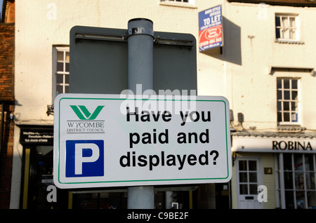 Avete pagato e visualizzato il parcheggio pubblico accedi Marlow Bucks REGNO UNITO Foto Stock