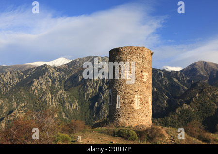 La torre di Goa si trova nel Percorso Canigou massiccio a 1268 m è stata costruita nel XIII secolo e fu usato come punto di osservazione. Foto Stock