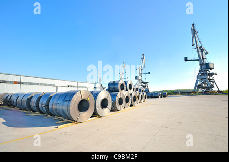 Rotoli confezionati in lamiera di acciaio Foto Stock