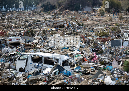 La foto mostra la devastazione causata dal marzo 11 quake e tsunami in Nobiru, Prefettura di Miyagi, Giappone Foto Stock