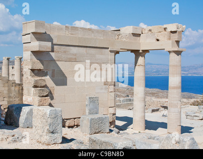 Tempio di Atena sulla Acropoli di Lindos, Rodi, Grecia Foto Stock