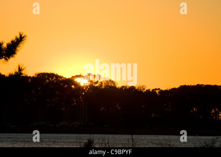 Tramonto sul porto di Greenwich in New England America Foto Stock