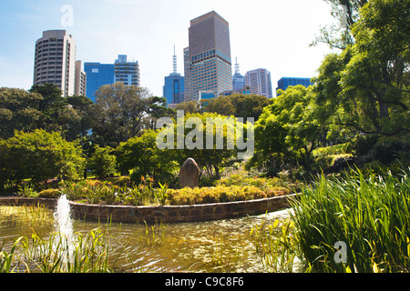 Il vecchio tesoro giardini su Spring Street a Melbourne in Australia. sul bordo del CBD di Città Foto Stock