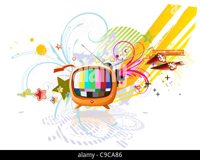 Illustrazione di funky sfondo astratto con cool TV retrò Foto Stock