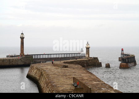 Whitby Harbour Town e pontili. Foto Stock