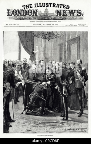 Pagina anteriore del Illustrated London News 10 dicembre 1892 con letto Queen Victoria esecuzione di investitura presso il Castello di Windsor Foto Stock