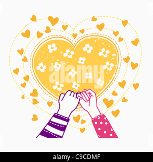 L'immagine del dito intercatena a forma di cuore Foto Stock