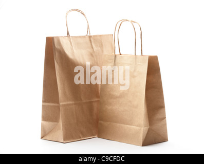 Carta shopping bags isolato su bianco. Foto Stock