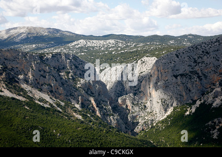 Vista sulla Gola Su Gorruppu canyon, Sardegna, Italia. Foto Stock