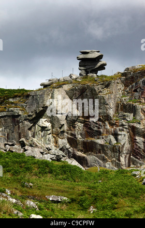 Il Cheesewring formazione di roccia e quarry , nei pressi di tirapiedi , Bodmin Moor , Cornovaglia , Inghilterra Foto Stock