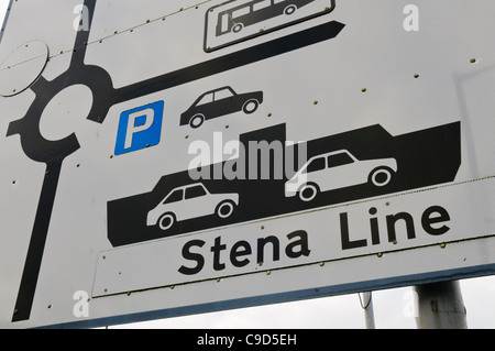 Cartello stradale a Stena Line ferry terminal Foto Stock