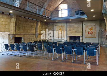 Hall all'interno del mastio del castello di Feira. Santa Maria da Feira, Portogallo. Foto Stock