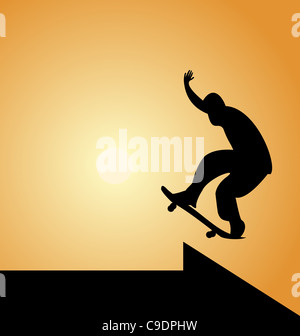 Illustrazione della silhouette nera skateboard man - vettore Foto Stock