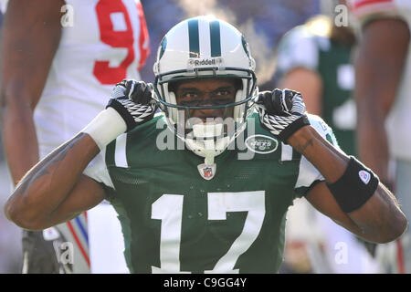 , 24 dic. 2011 - East Rutherford, New Jersey, Stati Uniti - New York getti wide receiver Plaxico Burress (17) nella National Football League azione a Met Life Stadium di East Rutherford in New Jersey New York Giants portano il New York getti 10 e 7 a tempo di emisaturazione (credito Immagine: © Brooks von Arx/Southcreek/ZUMAPR Foto Stock