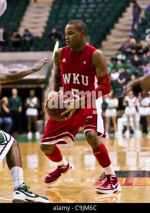 Gen 12, 2012 - Denton, Texas, Stati Uniti d'America - Western Kentucky Hilltoppers guard Derrick Gordon (5) in azione durante il gioco tra la Western Kentucky Hilltoppers e le università del Nord Texas significa verde a nord Texas Coliseum,Super Pit, in Denton, Texas. UNT sconfitti noi Foto Stock