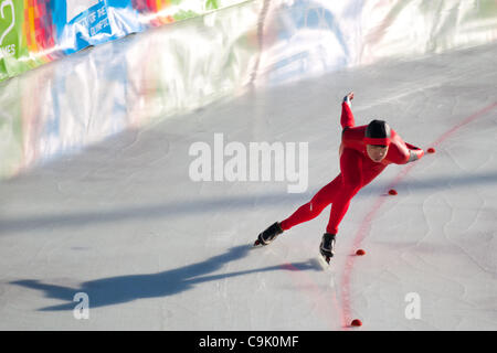 Gen. 16, 2012 - Innsbruck, Austria - Un LIU gare durante gli uomini 1500m di pattinaggio di velocità degli eventi al Winter Olimpiadi della gioventù (YOG) 2012. Foto Stock