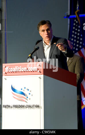 Gen. 16, 2012 - Myrtle Beach, SC, Stati Uniti d'America - Mitt Romney parla a La Carolina del Sud la fede e la libertà di coalizione inizio presidenziale Forum. Foto Stock