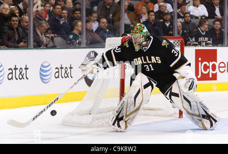 Gen 17, 2012 - Dallas, Texas, USA - Dallas Stars Goalie Richard Bachman (31) durante l'azione tra i Dallas Stars e ali rosse di Detroit. Detroit sconfitte Dallas in una sparatoria 3-2 all'American Airlines Center. (Credito Immagine: © Andrew Dieb/Southcreek/ZUMAPRESS.com) Foto Stock
