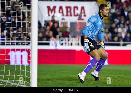 19/01/2011 - VALENCIA, Spagna // COPA DEL REY CALCIO - Valencia CF vs Levante UD. - 1/4 finals - Estadio Mestalla ----------- Munua, portiere da Levante UD in un momento del gioco Foto Stock