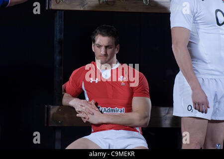 Sam Warburton (Galles) durante il lancio ufficiale del RBS Sei Nazioni di rugby a Hurlingham Club di Londra. Foto Stock