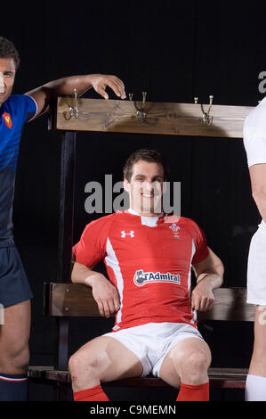 Sam Warburton (Galles) durante il lancio ufficiale del RBS Sei Nazioni di rugby a Hurlingham Club di Londra. Foto Stock