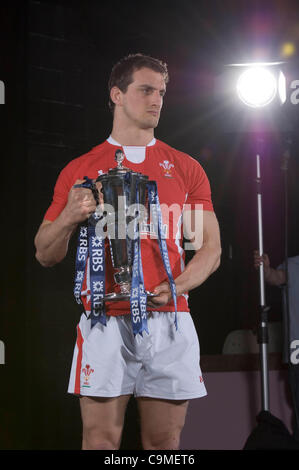 Sam Warburton (Galles) durante il lancio ufficiale del RBS Sei Nazioni di rugby a Hurlingham Club di Londra. Foto Stock