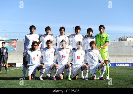 U-23Giappone team group line-up (JPN), 5 febbraio 2012 - Calcio : Giappone team foto di gruppo (riga superiore - L a R) Kazuya Yamamura, Hiroki Sakai, Daisuke Suzuki, Mizuki Hamada, Kensuke Nagai, Shuichi Gonda, (riga inferiore - L a R) Yusuke Higa, Keigo Higashi, Hotaru Yamaguchi, Naoki Yamada e Ryohei Foto Stock