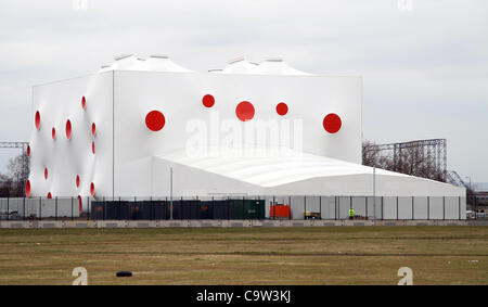 Londra, UK, 22/02/2012 edifici futuristici per le Olimpiadi di Londra 2012 eventi di tiro presso il Royal Artillery Barracks in sout Foto Stock