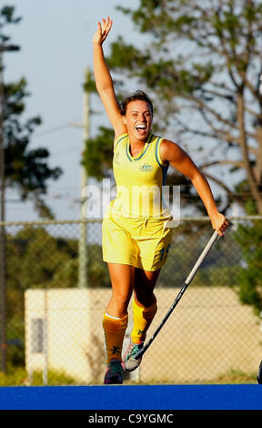 Georgie Parker celerbrates il suo obiettivo in Australia (hockeyroos) vs korea international Womans serie di Hockey gioco 1 in Lemnos Shenton Park Perth WA 6 marzo 2012 Foto Stock