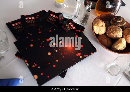 Regno Unito, BBC borchie rivelano i loro piani per la copertura del 2012 Vela olimpica a Weymouth e Portland National Sailing Academy, Portland, Dorset, Gran Bretagna. 22/03/2012 foto da: Dorset Media Service. Foto Stock