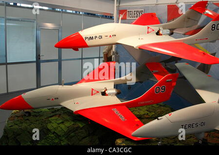 Questi fuchi o veicoli aerei senza equipaggio (UAV) sono prodotte dalla società bulgara Telesys. Essi sono utilizzati per il tiro al bersaglio e quindi lo schema di colore. Plovdiv, Bulgaria, 31/05/2012 Foto Stock