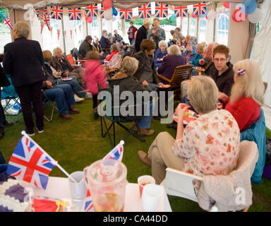 Torta iced come una corona regale Big Pranzo evento, Shottisham, Suffolk, Inghilterra, 3 giugno 2012 Foto Stock