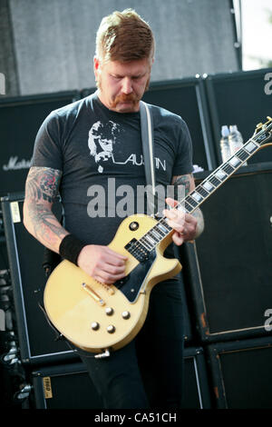 Zagabria, Croazia, 8 giugno 2012. Bill Kelliher (chitarra) della band Mastodon eseguendo in Rokaj (trans: Rock!) festival a Zagabria in Croazia. Foto Stock