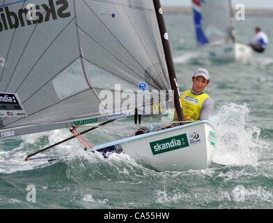 Gikles Scott ha vinto nella classe Finn. Vela per la medaglia d'oro le gare a Portland nel Dorset, Regno Unito Foto di: Dorset Servizio media Foto Stock