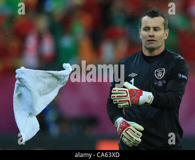 14.06.2012, Gdansk, Polonia. In Irlanda il goalie Shay dato getta un asciugamano durante UEFA EURO 2012 gruppo C partita di calcio Spagna vs Repubblica di Irlanda a Arena Danzica Danzica, Polonia, 14 giugno 2012. Foto Stock