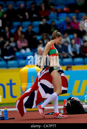 23.06.2012 Birmingham, Inghilterra, Regno Unito. AVIVA 2012 atletica, prove olimpiche. Isobel Pooley, Donne Salto in alto in azione al Alexander Stadium. Foto Stock