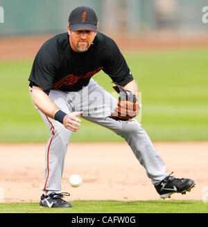 San Francisco Giants terzo baseman Rich Aurilia durante lo Spring Training a Scottsdale Stadium di Scottsdale, in Arizona su Mercoledì 20 Febbraio, 2008. (Nader Khouri/Contra Costa Times) Foto Stock