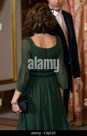 Madrid. (21/01/2008). Palacio Real. Cena ofrecida por Sus Majestades los Reyes, D. Juan Carlos I DnÃÉa y. Sofia, en honor de S.E. el Sr. Alan Garcia Perez, Presidente de la Republica de Perù. La cena tambien es presidida por SS.AA.RR. Los Principes de Asturias. D. Felipe y DnÃÉa. Letiza Ortiz, Suppe Foto Stock