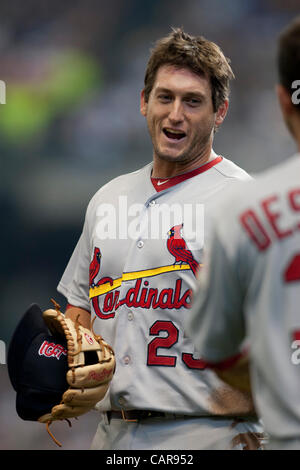 David Freese (Cardinali), 7 aprile 2012 - MLB : David Freese di St. Louis Cardinals durante la partita contro i Milwaukee Brewers a Miller Park di Milwaukee, Wisconsin, Stati Uniti. (Foto di Thomas Anderson/AFLO) (giornale giapponese) Foto Stock