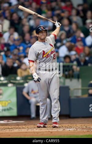 David Freese (Cardinali), 8 aprile 2012 - MLB : David Freese di St. Louis Cardinals a bat durante la partita contro i Milwaukee Brewers a Miller Park di Milwaukee, Wisconsin, Stati Uniti. (Foto di Thomas Anderson/AFLO) (giornale giapponese) Foto Stock