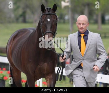 Aprile 25, 2012 - Lexington, Kentucky, Stati Uniti - Michael Pollard e il primo di due cavalli, meraviglioso, superato l'ispezione di mercoledì per la Rolex tre giorni della manifestazione presso il Kentucky Horse Park. Aprile 25, 2012. (Credito Immagine: © Candice Chavez/eclipse/ZUMAPRESS.com) Foto Stock