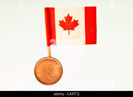 Ultimo Penny canadese fu coniata ieri ( 4 maggio 2012) in Canada poiché si tratta di introduzione nel 1858.Il Governo ha deciso di porre fine al penny. La produzione ha perso 11 milioni di un anno sul centesimo. Foto Stock