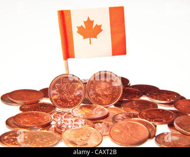 Ultimo Penny canadese fu coniata ieri ( 4 maggio 2012) in Canada poiché si tratta di introduzione nel 1858.Il Governo ha deciso di porre fine al penny. La produzione ha perso 11 milioni di un anno sul centesimo. Foto Stock