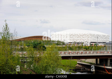 05.05.2012 Londra, Inghilterra. Una vista del Velodromo e Arena di basket come visto durante il week end finale delle Olimpiadi 2012 test events, parte della London prepara la serie, sul sito olimpico. Foto Stock